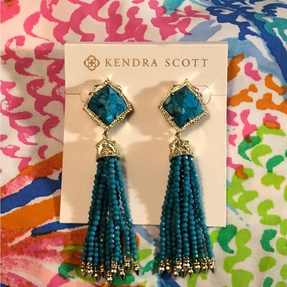 Kendra Scott Blossom Statement Tassel Dangle Earrings in Gold and turquoise - Picture 3 of 5